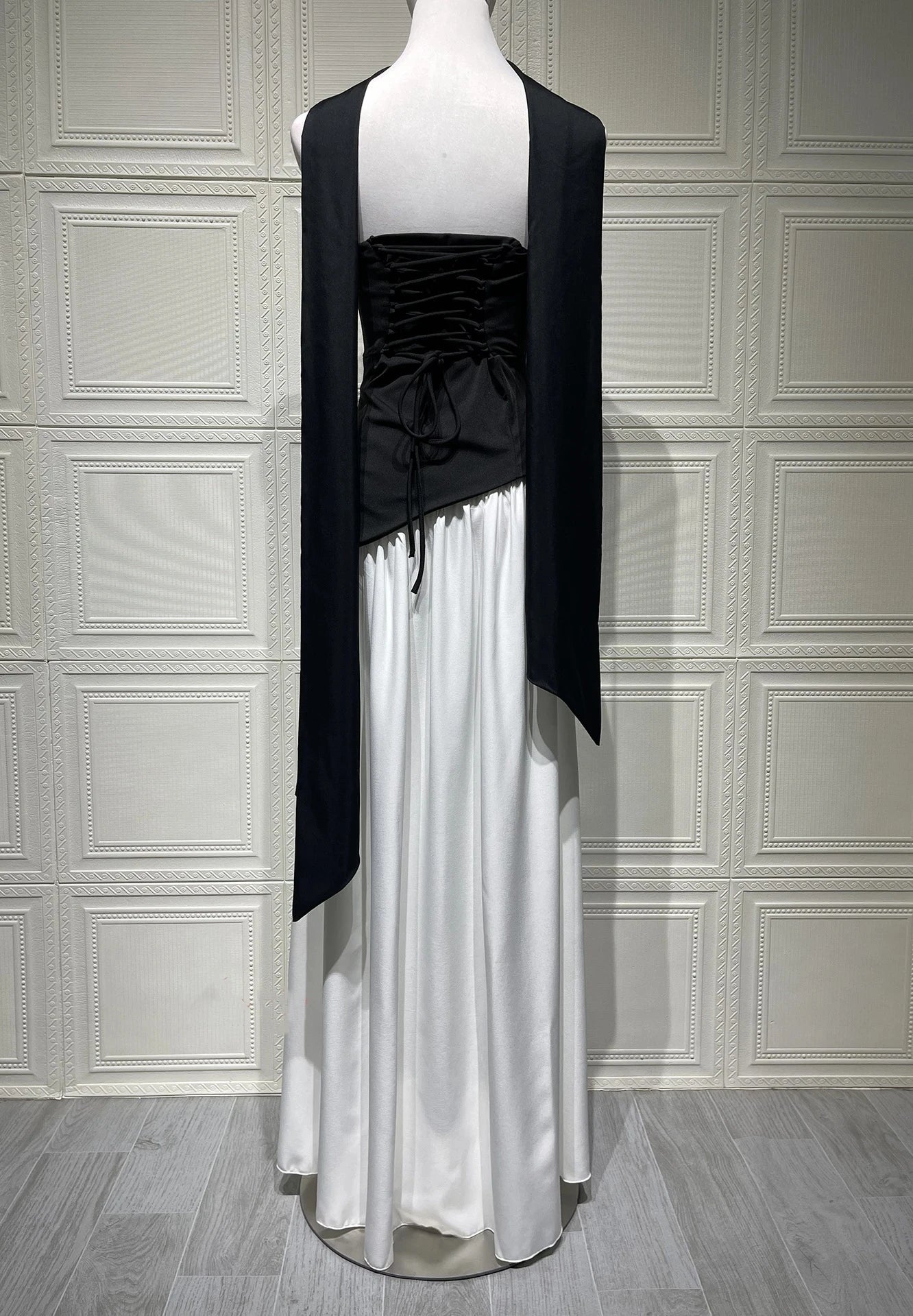 Elegant Pleated Long Dress for Women – Off-Shoulder, Scarf Neck, High Slit | Party & Evening Gown