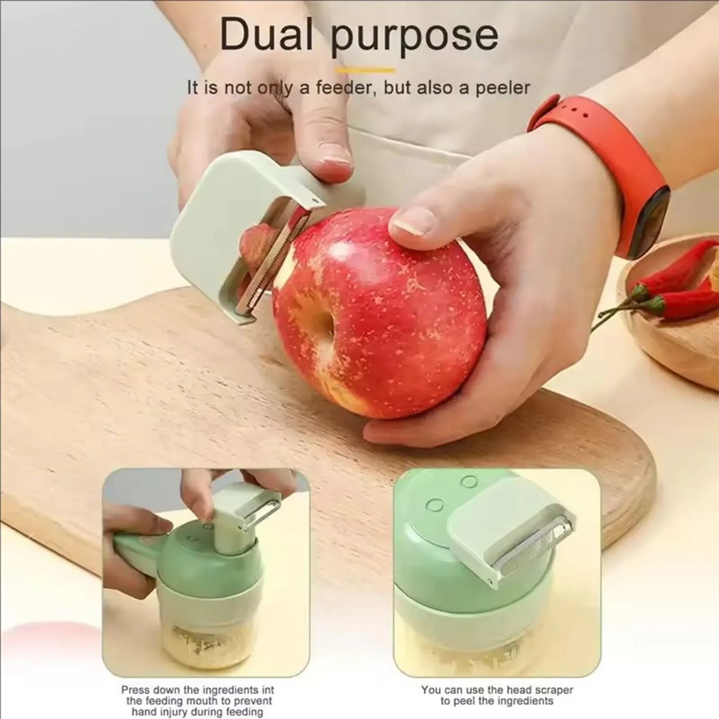 Mini Wireless Food Chopper – Cordless Electric Garlic & Veggie Masher with Multi-Blade Design