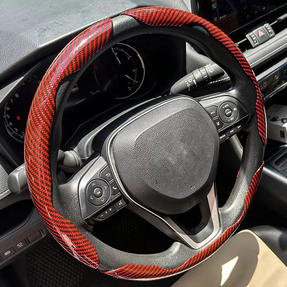 38 cm Car Steering Wheel Cover Set, 3-Piece Glossy Carbon Fiber Look Trim for Round Steering Wheels