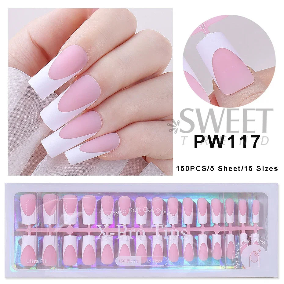 150–160pcs Short Square Press-On Nails – Soft Gel False Nail Tips for Manicure, Y2K Style Artificial Nails for Women