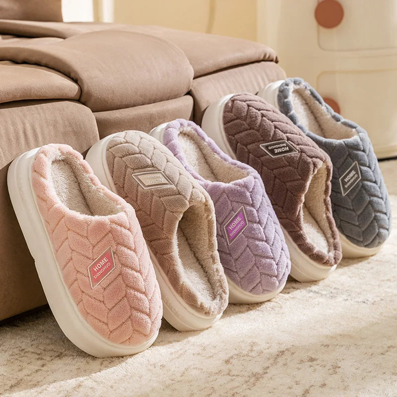 Women's Plush Cotton Slippers – Soft, Warm & Anti-Slip Indoor Footwear for Autumn & Winter