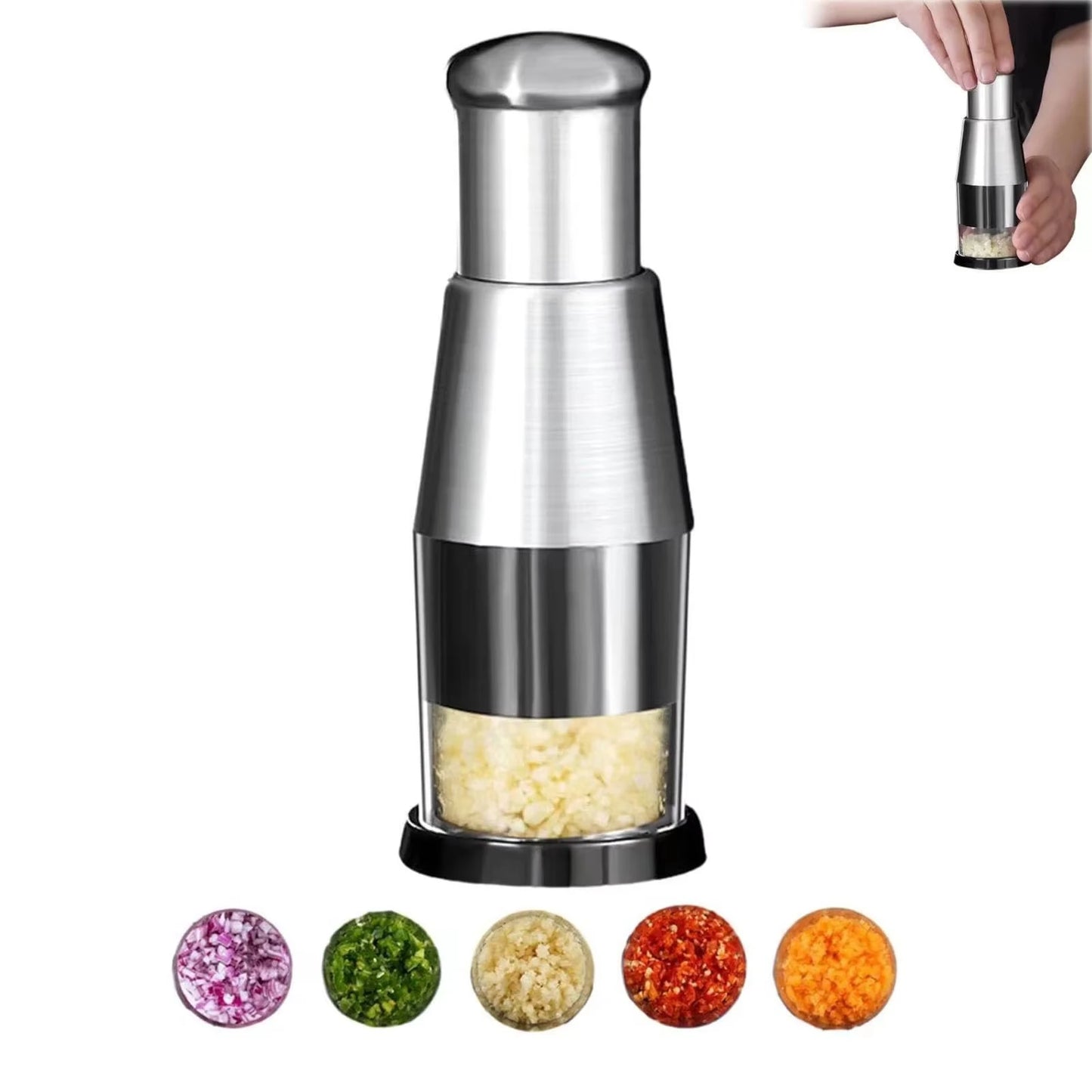 Manual Garlic Press & Onion Chopper – Hand Press Garlic Crusher, Fruit & Vegetable Mini Chopper, Kitchen Prep Tool