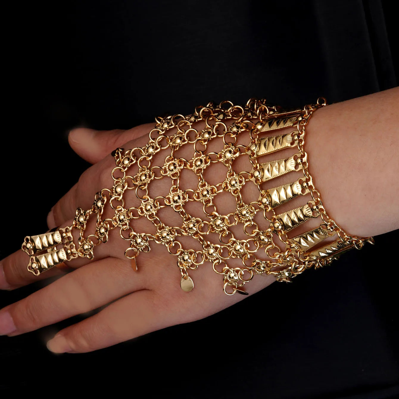 Luxury Handmade Gold-Plated Bracelet and Ring Set – Arabic-Inspired Middle Eastern Wedding Jewelry Gift for Women
