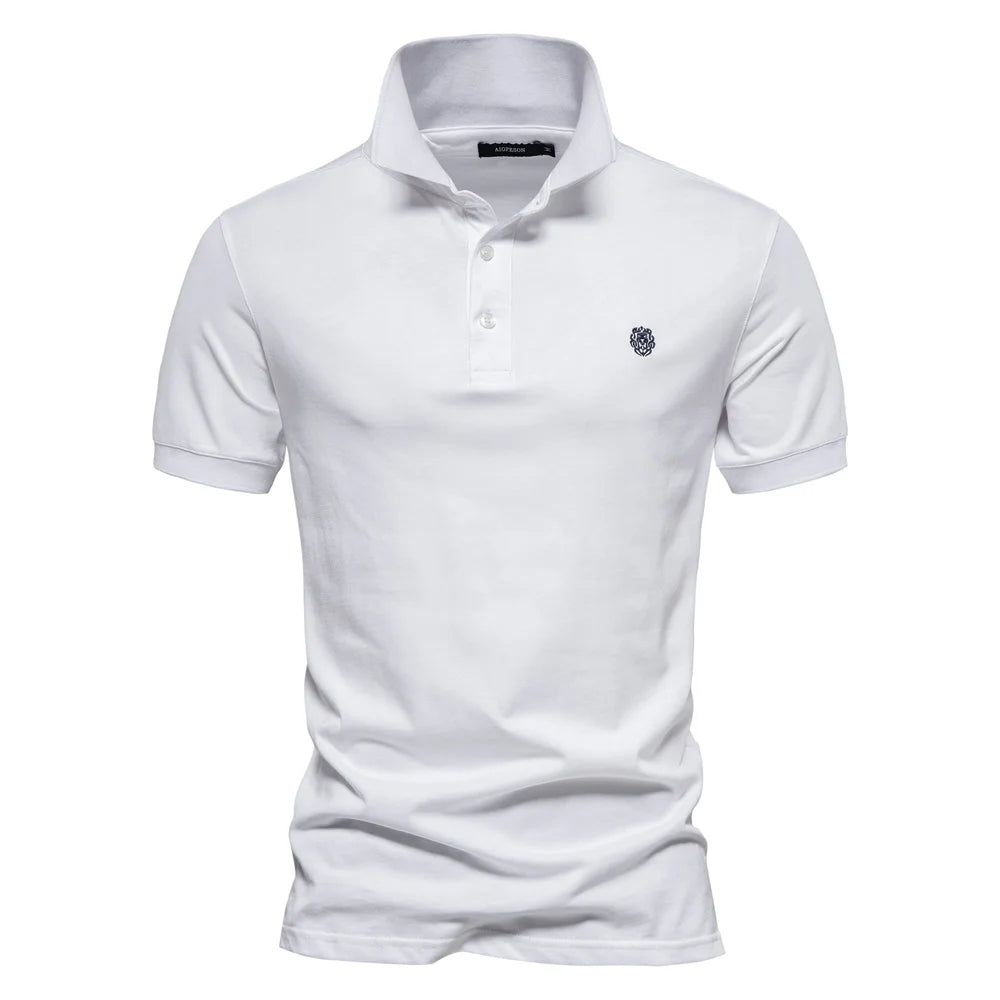 Men’s 100% Cotton Embroidered Polo Shirt – Solid Color Short Sleeve Summer Casual Social Polo