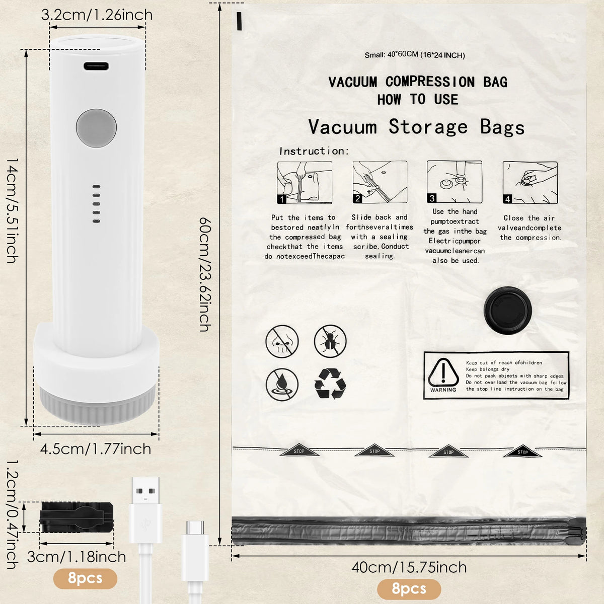 Vacuum Storage Bag Set with USB Electric Pump