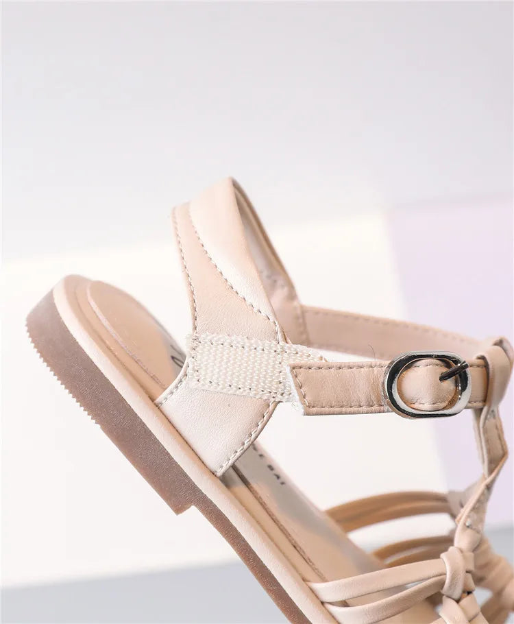 2025 New Summer Children Sandals Leather Cut-out Kids Sandals Soft Sole Non-slip Beach Shoes Fashion Girls Sandals 26-37