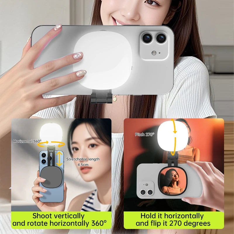Magnetic Selfie Mirror Fill Light for Mobile Phones – Dual-Color Adjustable Reversible Stand
