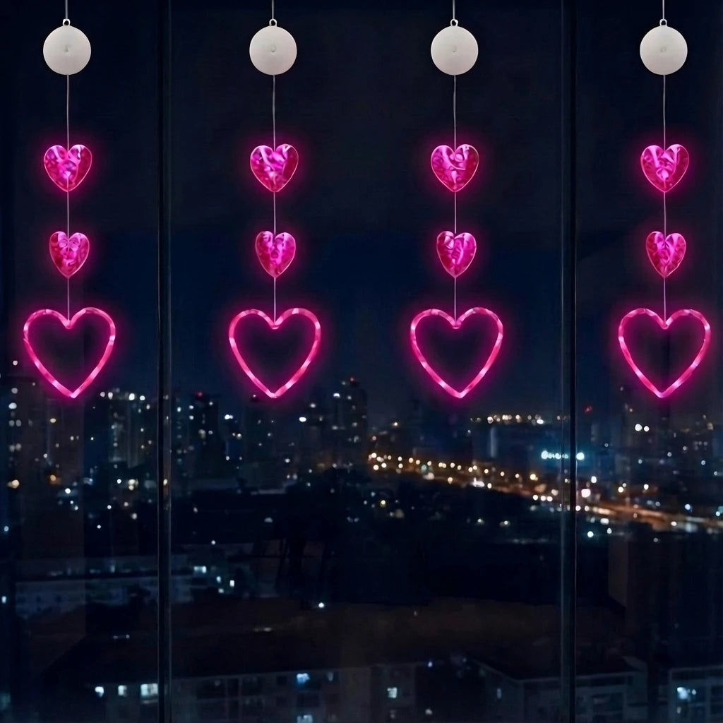 Heart-Shaped LED Window Light with Timer – Valentine’s Day Hanging Decoration