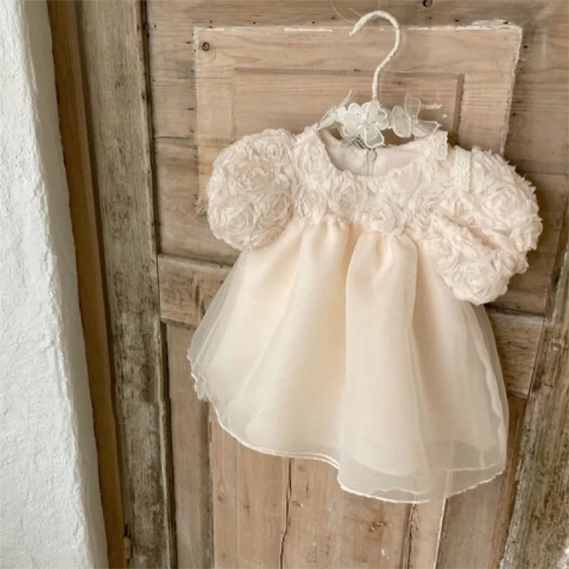 1st Birthday Party Baby Dress Summer Princess One Year Baby Girls Dress Clothes Flower Puff Sleeve Toddler Dresses