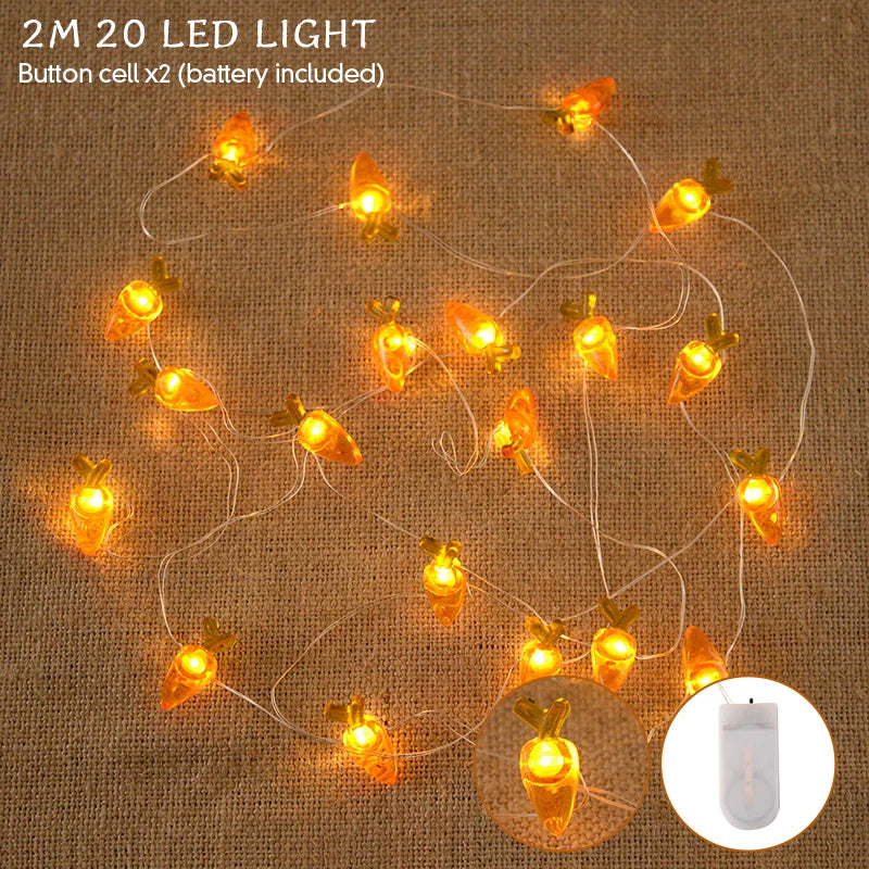 2/1 meter Easter String Lights for Home Decor 20 LED Glowing Easter Bunny Egg Carrot Fairy Light Ornament Decorations