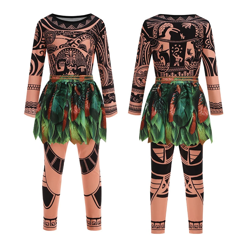 Kids Polynesian Demi God Tattoo Print Costume Pants Set