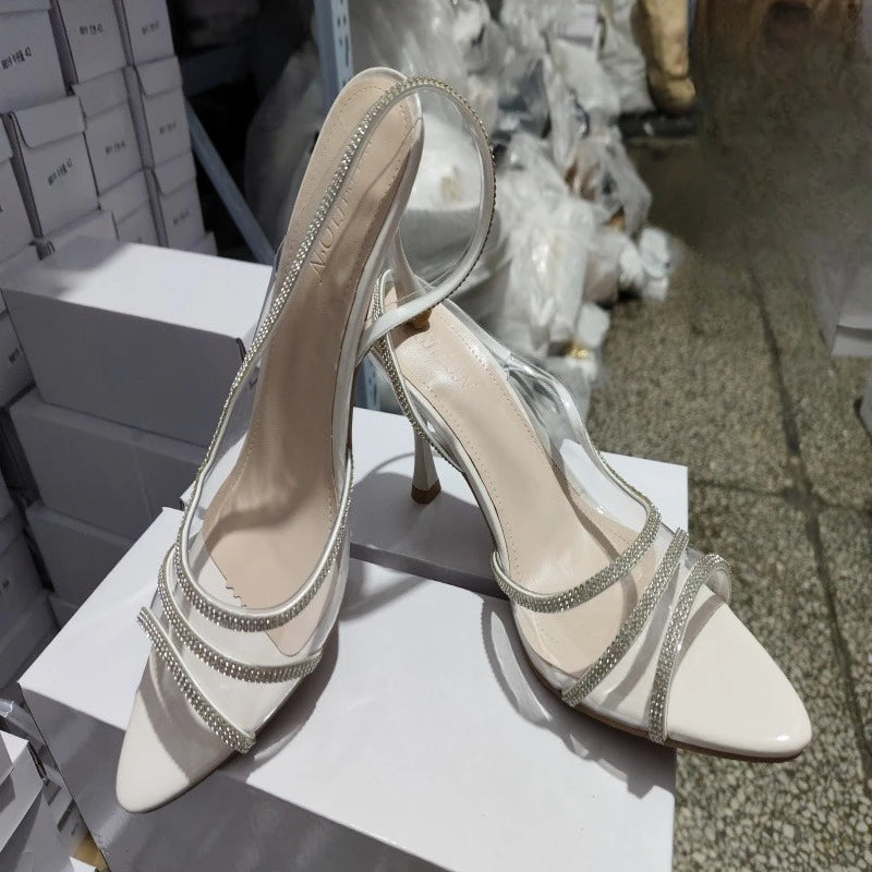 Women's High-Heeled Sandals – Pointed Toe, Thin Heel, Bright Stripe Design | Elegant Formal Dress Shoes
