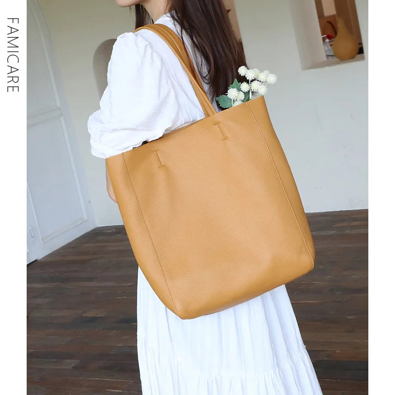 Women’s Casual Leather Tote Bag – Large Soft Cowhide Shoulder Purse for Shopping & Travel