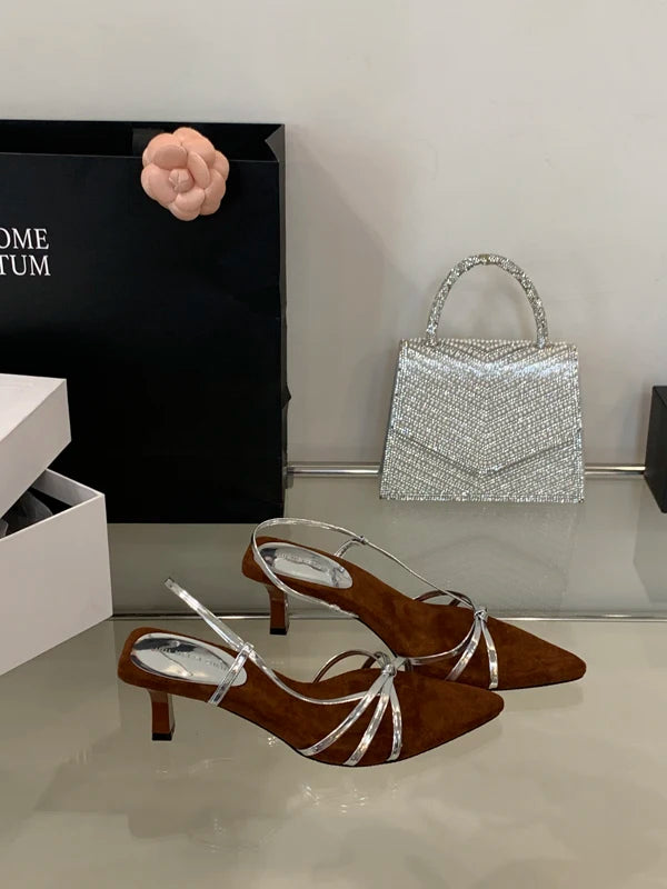 Women’s Summer Heeled Sandals – 2025 Fashion Pointed-Toe Open Design with Spaghetti Straps | Party & Dress Shoes