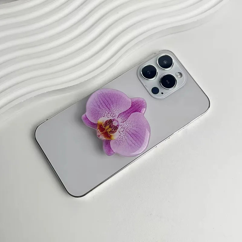 Acrylic Orchid Folding Ring Phone Holder — Grip Stand & Desktop Support