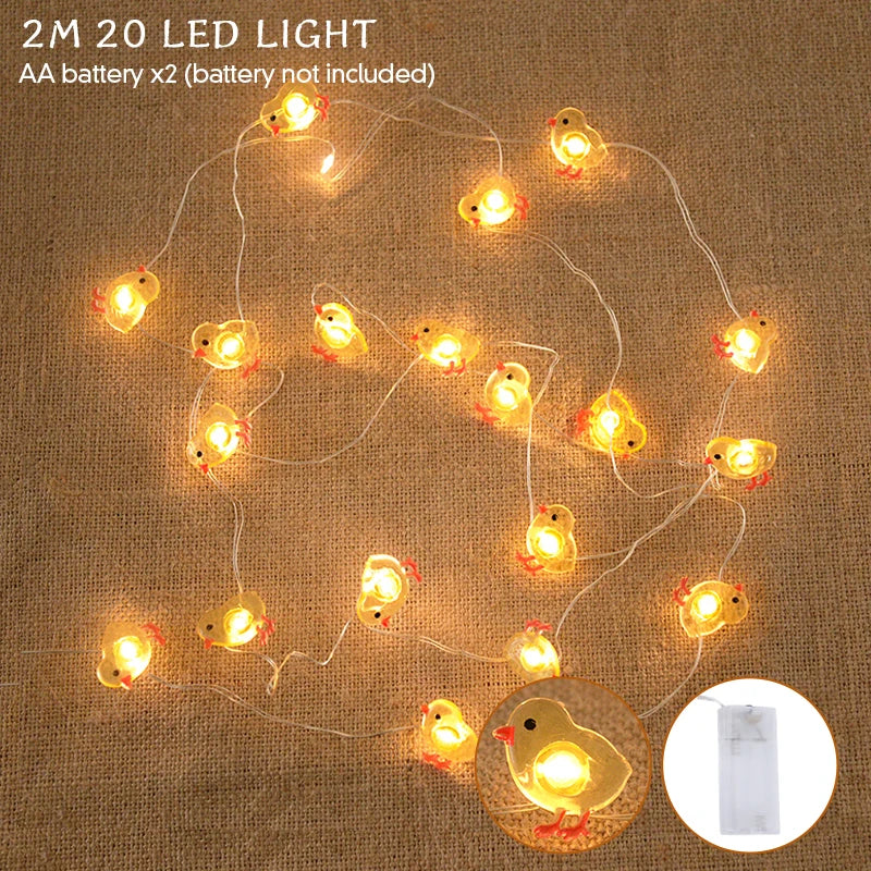 2/1 meter Easter String Lights for Home Decor 20 LED Glowing Easter Bunny Egg Carrot Fairy Light Ornament Decorations