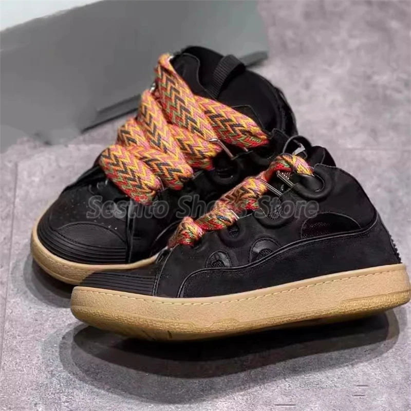 Thick Sole Casual Sneakers – Mixed Color Lace-Up Skateboard Shoes, Round Toe Breathable Outdoor Fashion Shoes