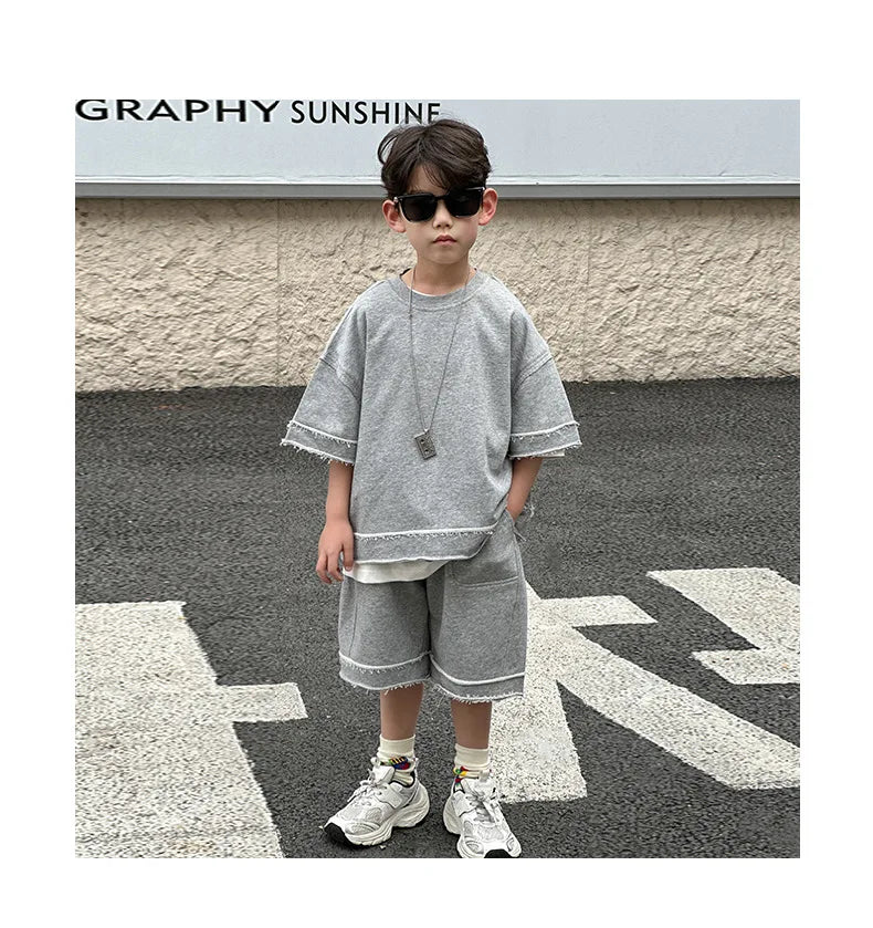 Kids Summer Short-Sleeve Shirt and Shorts Set