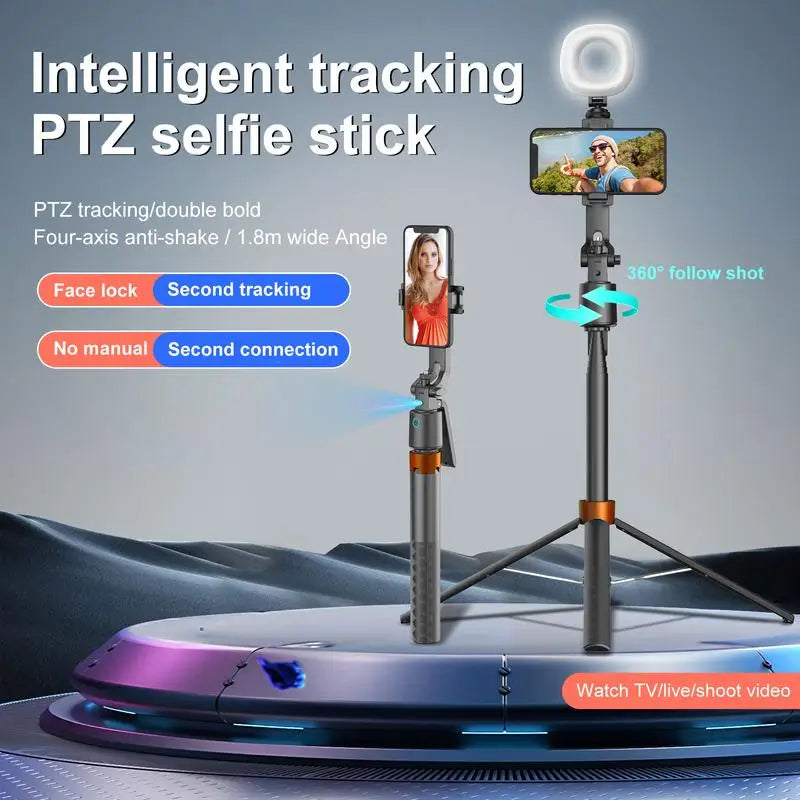 360° Smart Face Tracking Tripod & Selfie Stick, Rechargeable Auto Face Tracking Phone Holder with Dual Fill Lights for Live Streaming, Vlogging, Video Calls & Content Creation