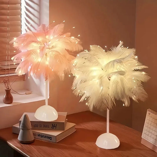 Led Night Light For Bedroom Wedding Battery Power Decoration Feather Table Lamp With Smart Room Night Light