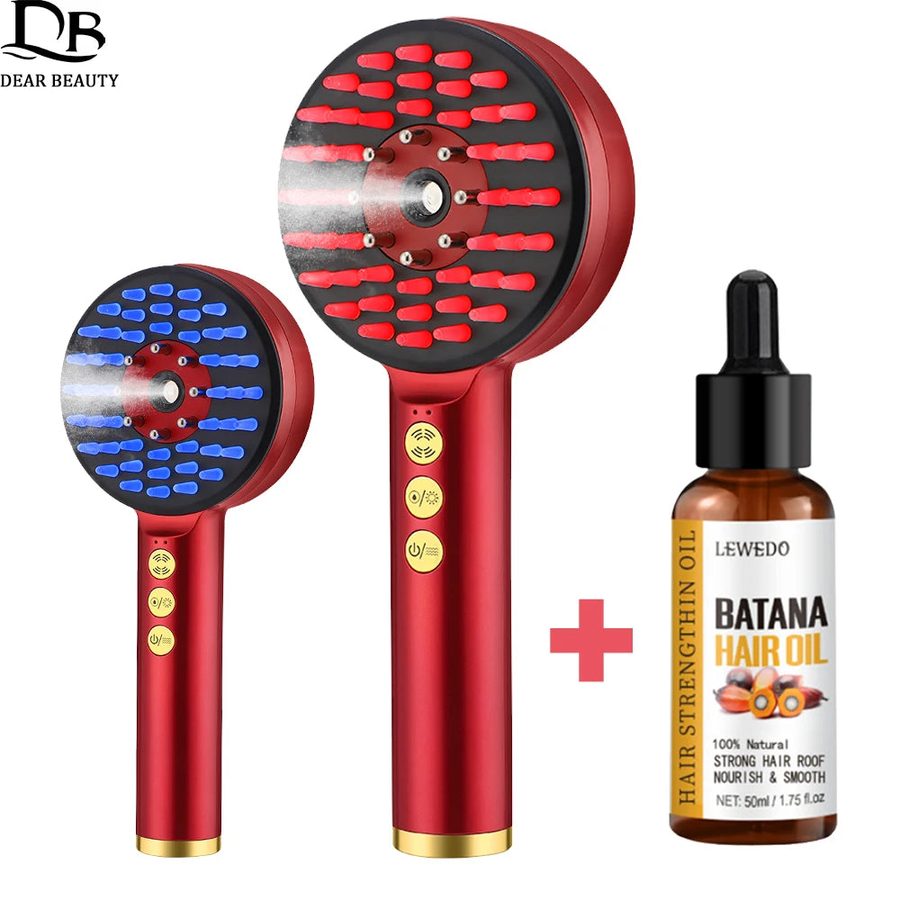 50ml Batana Hair Growth Oil And EMS Massage Comb Nano Spray Scalp Liquid Applicator LED Therapy Vibration Head Massager Brush