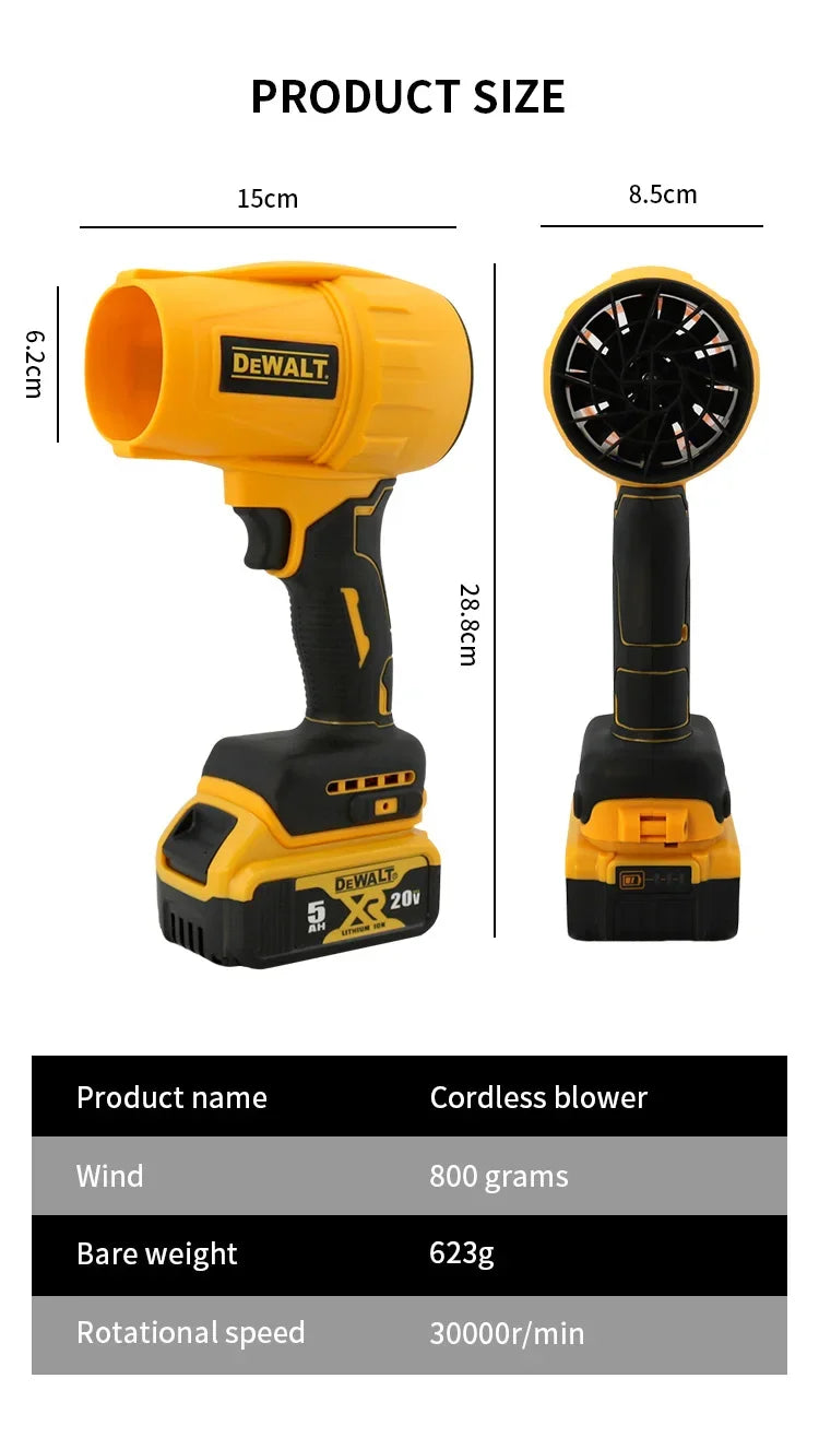 DEWALT 18V Brushless Cordless Handheld Blower – 30,000 RPM High-Speed Turbofan for Car Dust Removal & Carpentry Work