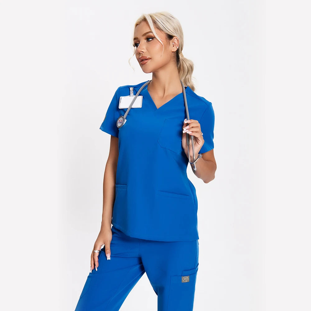 Women’s Antibacterial Scrubs Set – Soft V-Neck Top & Wrinkle-Resistant Pants