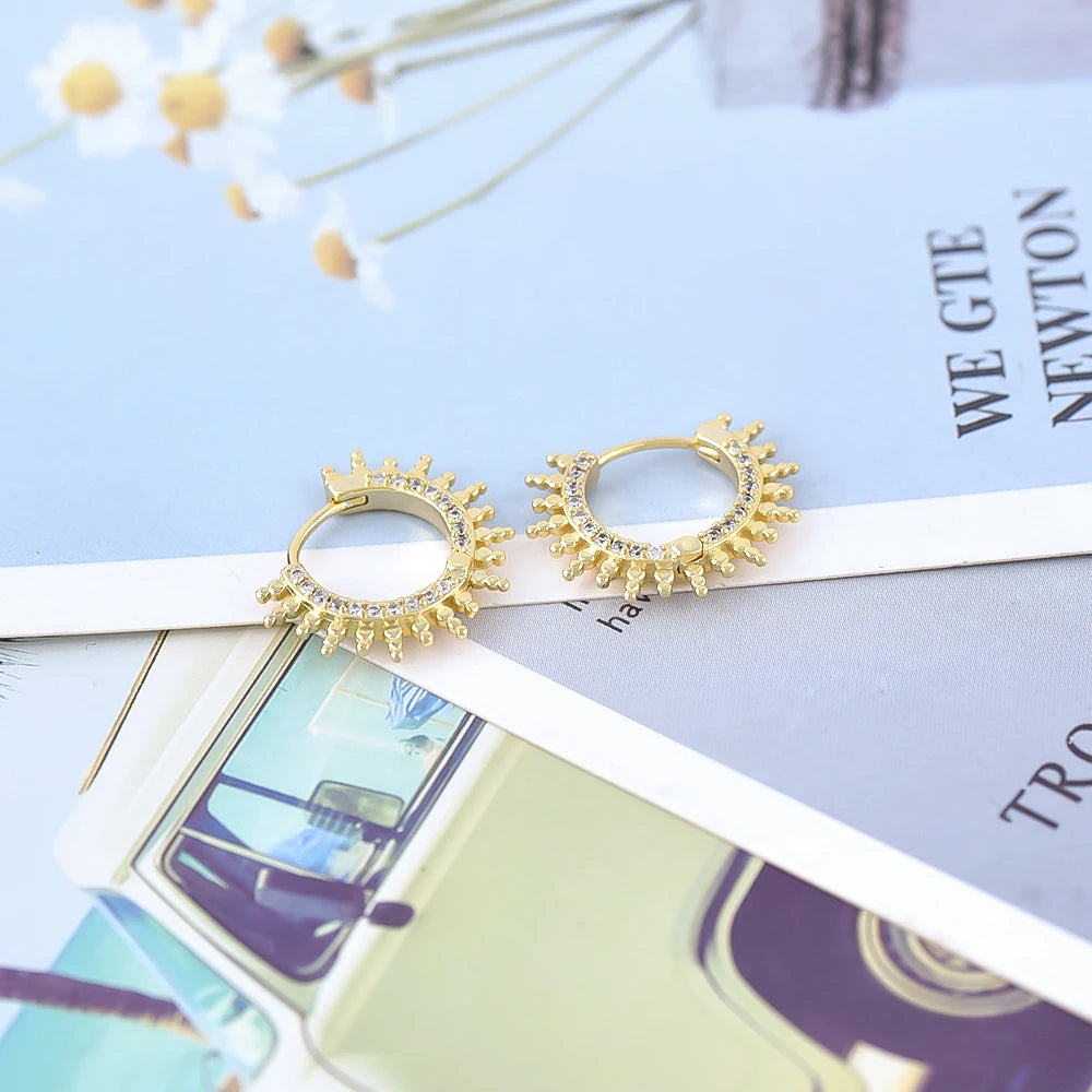 925 Sterling Silver Multi-Turn Hoop Earrings with White Zircon, Fashion Punk Jewelry for Women