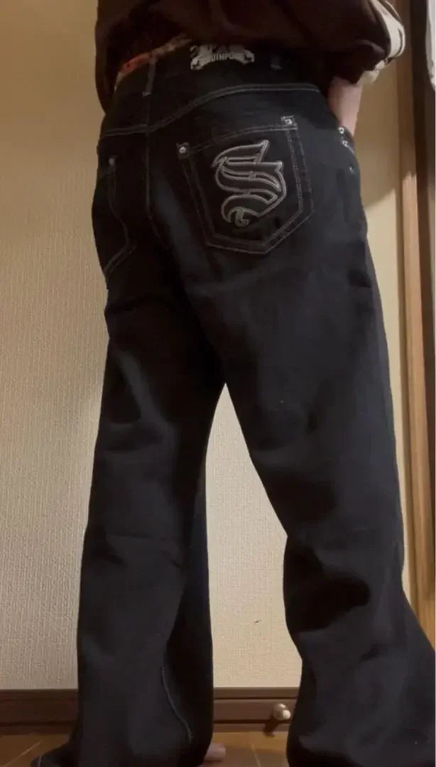 Embroidered Denim Jeans with Cherry Blossom, Dragon and Graphic Designs
