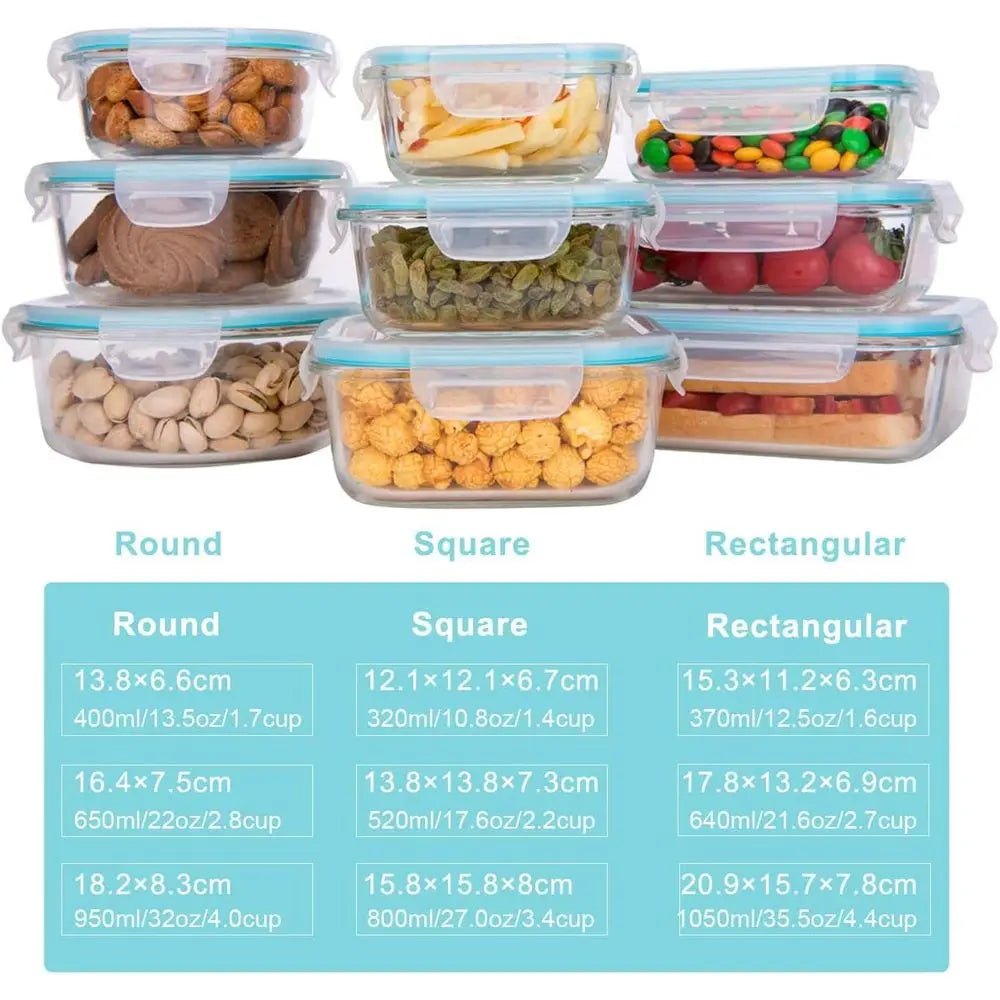 18-Piece Glass Meal Prep Containers with Leak-Proof Lids – BPA-Free Food Storage Set