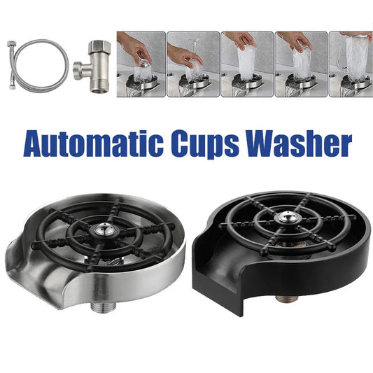 Automatic High-Pressure Glass Rinser – Stainless Steel Cup Washer for Kitchen Sinks, Bar Glass Cleaner Tool