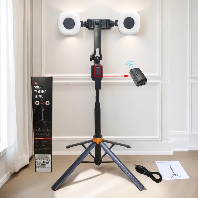 360° Smart Face Tracking Tripod & Selfie Stick, Rechargeable Auto Face Tracking Phone Holder with Dual Fill Lights for Live Streaming, Vlogging, Video Calls & Content Creation