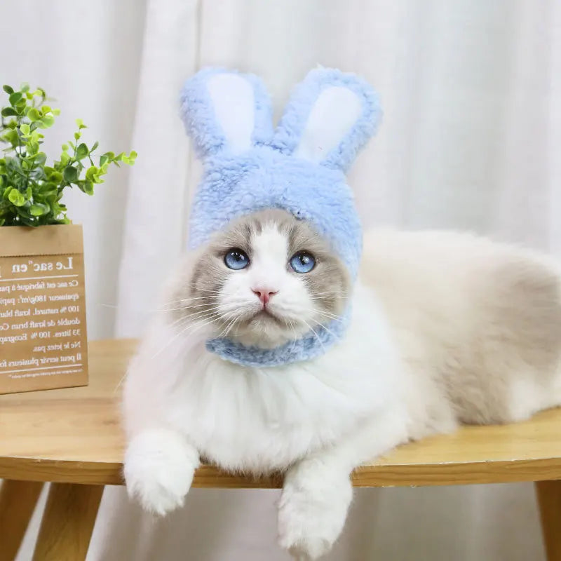 Adorable Bear & Bunny Plush Hat for Cats and Small Dogs – Warm Winter Headwear, Cute Pet Costume Accessory for Christmas and Holidays