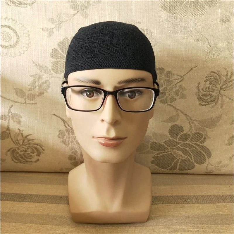 2025 New Muslim Men Knitted Prayer Hat Breathable Islam Keffiyeh Turkish Kufi Cap Musulman Arab Men's Kippah Homme Hat