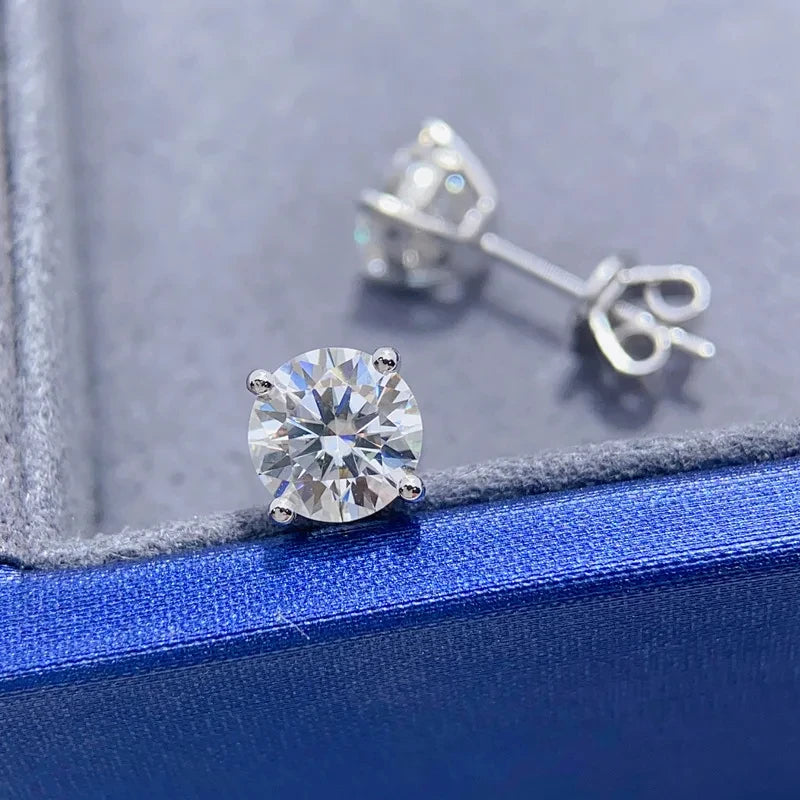 Moissanite Stud Earrings – S925 Sterling Silver Unisex Studs (1–2 CT Options)