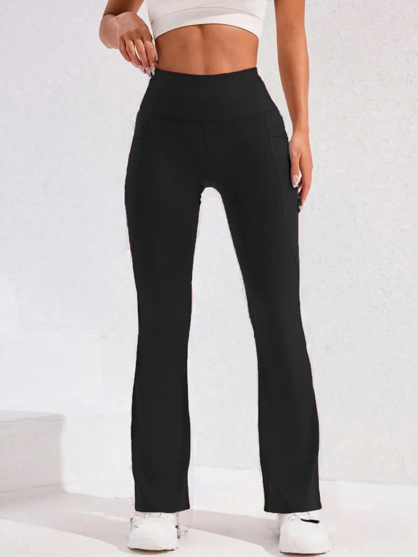 Women's High-Waist Flare Leg Yoga Pants with Pocket
