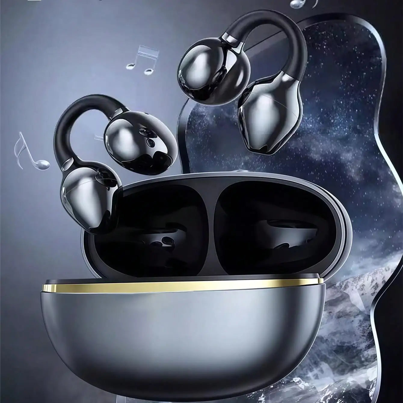 Open-Ear Bluetooth Clip-On Wireless Earbuds with Microphone, Long Battery Life for Sports, Cycling, Music, Gaming and Calls