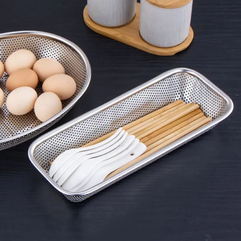 Stainless Steel Square Mesh Drain Basket Drain Basket 3 Size Vegetable Washing Basin Hollow Out Space-saving