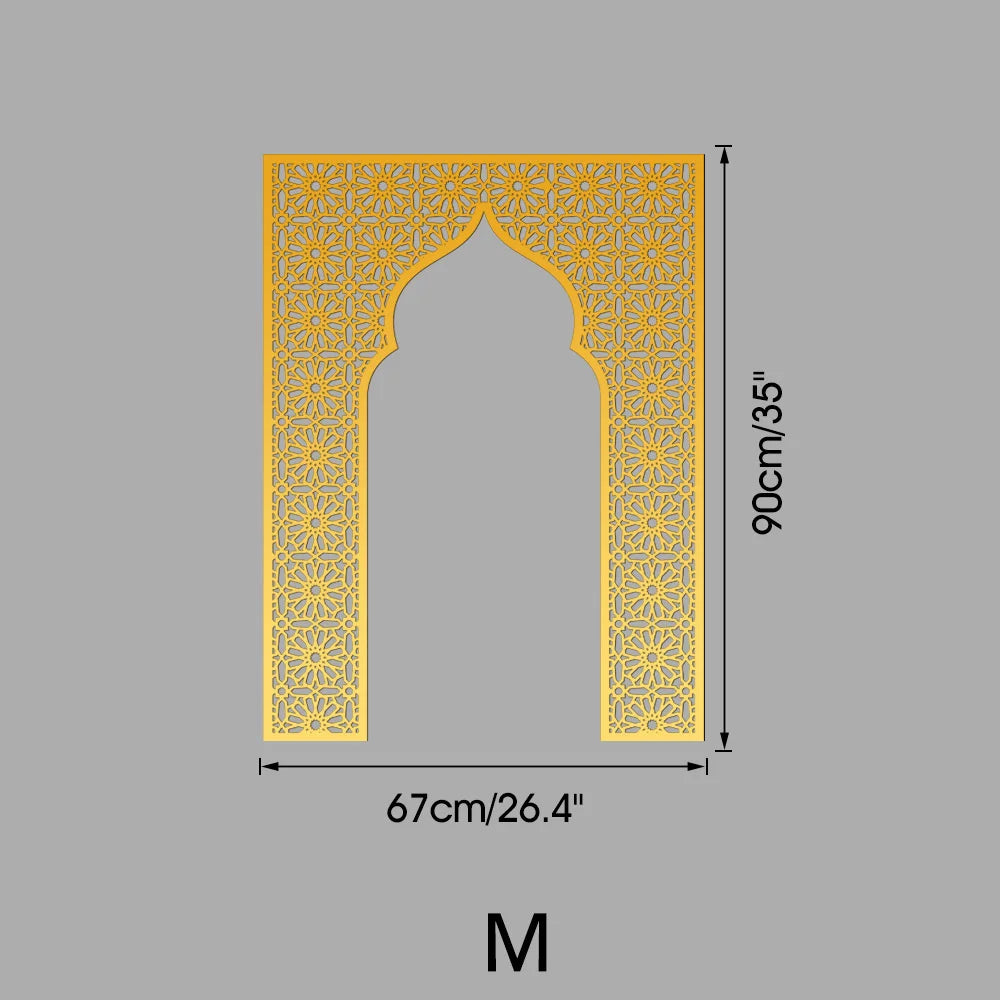 Islamic Arch Mirror Wall Sticker – Gold Acrylic 3D Mosque Frame Decal with Geometric Pattern for Ramadan & Eid Decor