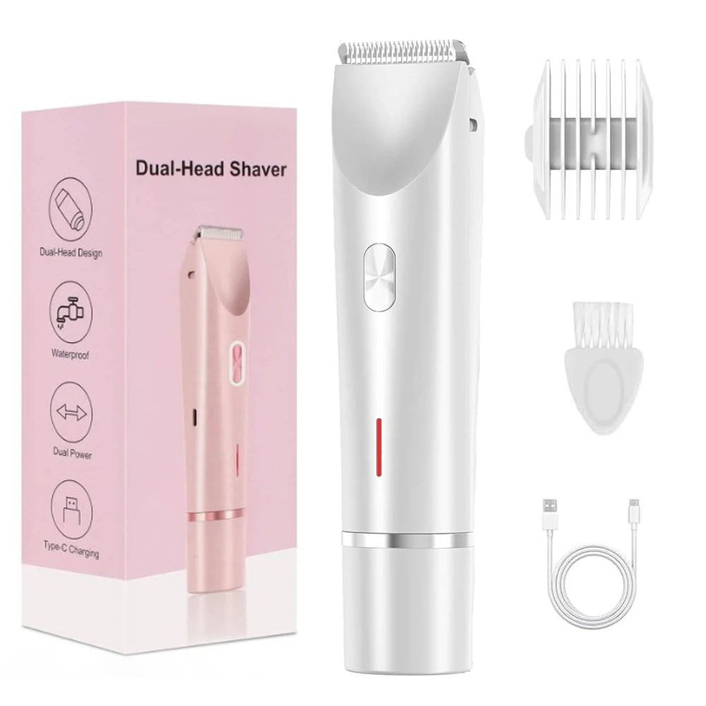 2-in-1 Electric Razor for Women – Waterproof Bikini Trimmer & Body Shaver | Wet & Dry Use | IPX7 Rated for Pubic Hair, Legs, Underarms & More