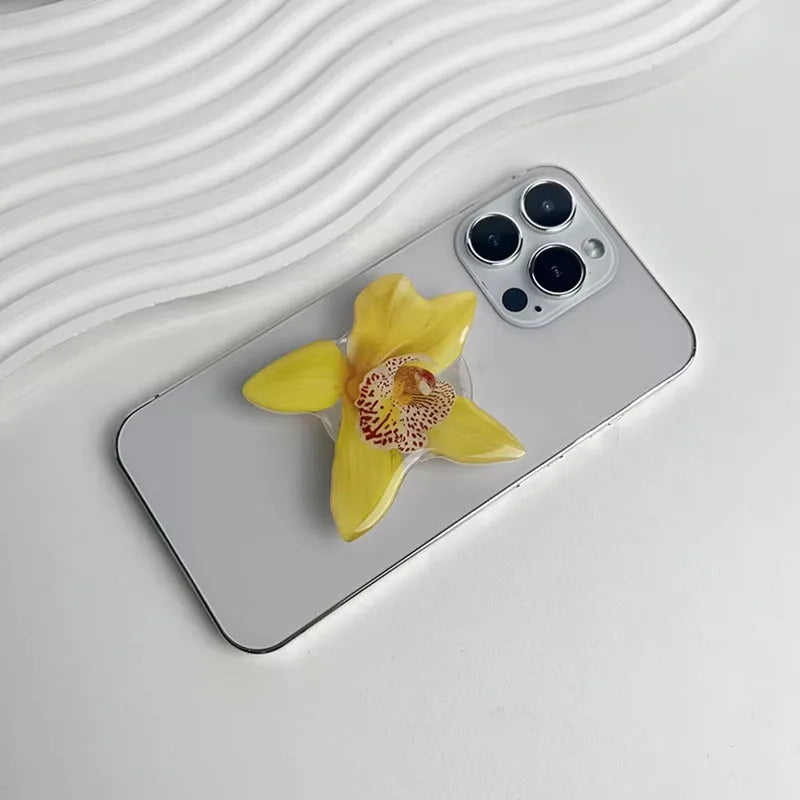 Acrylic Orchid Folding Ring Phone Holder — Grip Stand & Desktop Support
