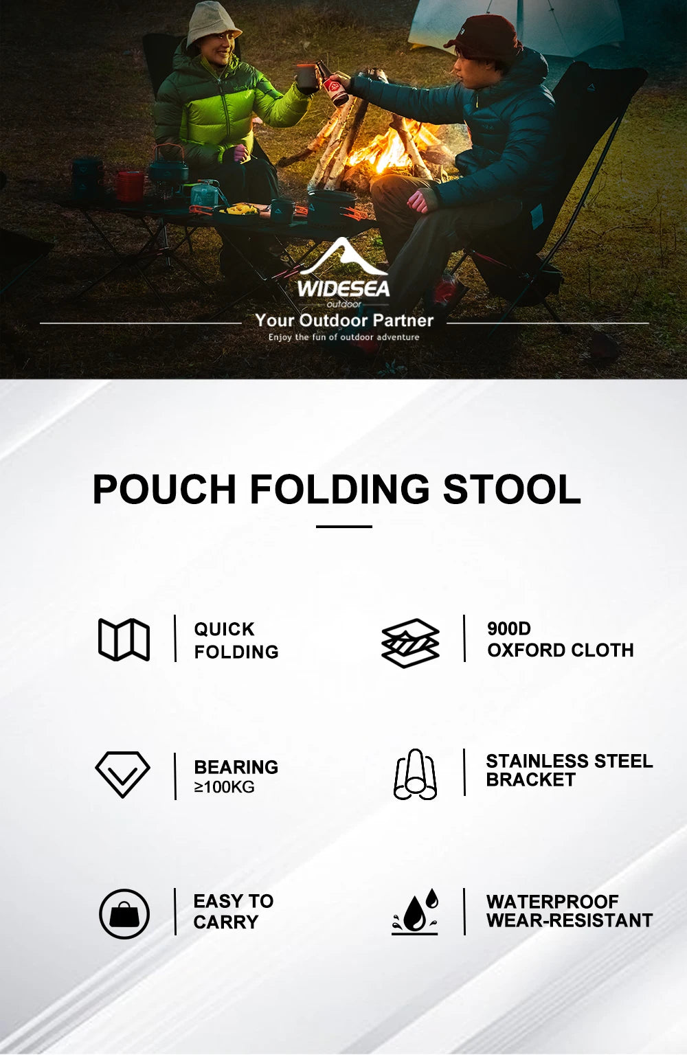 Portable Folding Camping Stool – Lightweight Outdoor Seat | 100KG Capacity | Hiking & Travel