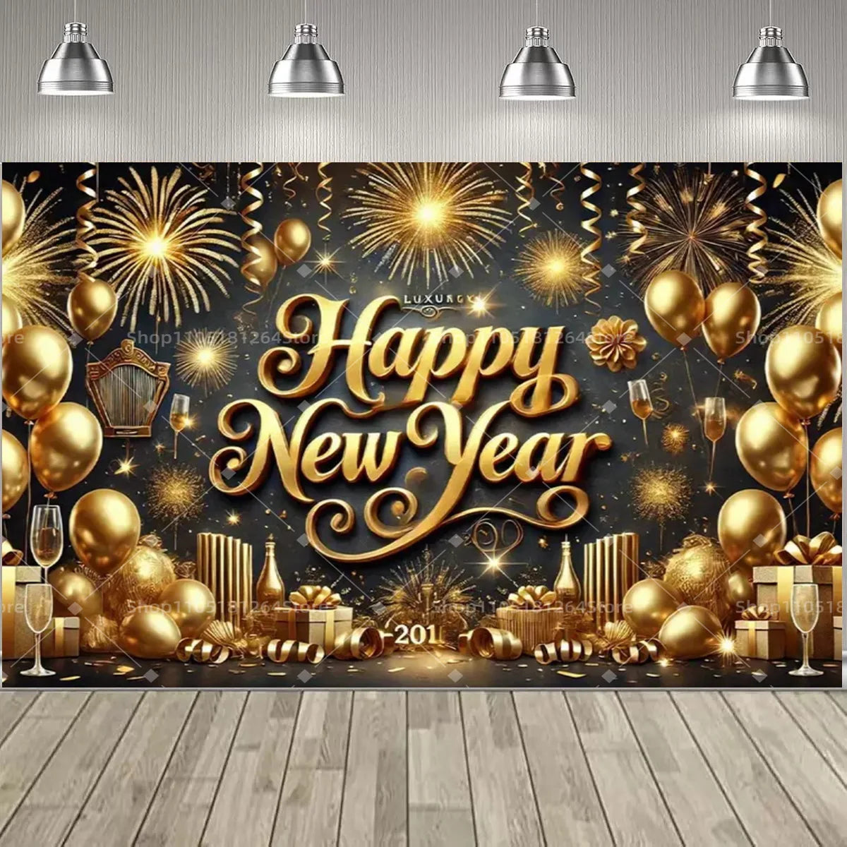 Black & Gold Happy New Year Party Decoration Banner – Festive Photo Backdrop for New Year & Holiday Celebrations