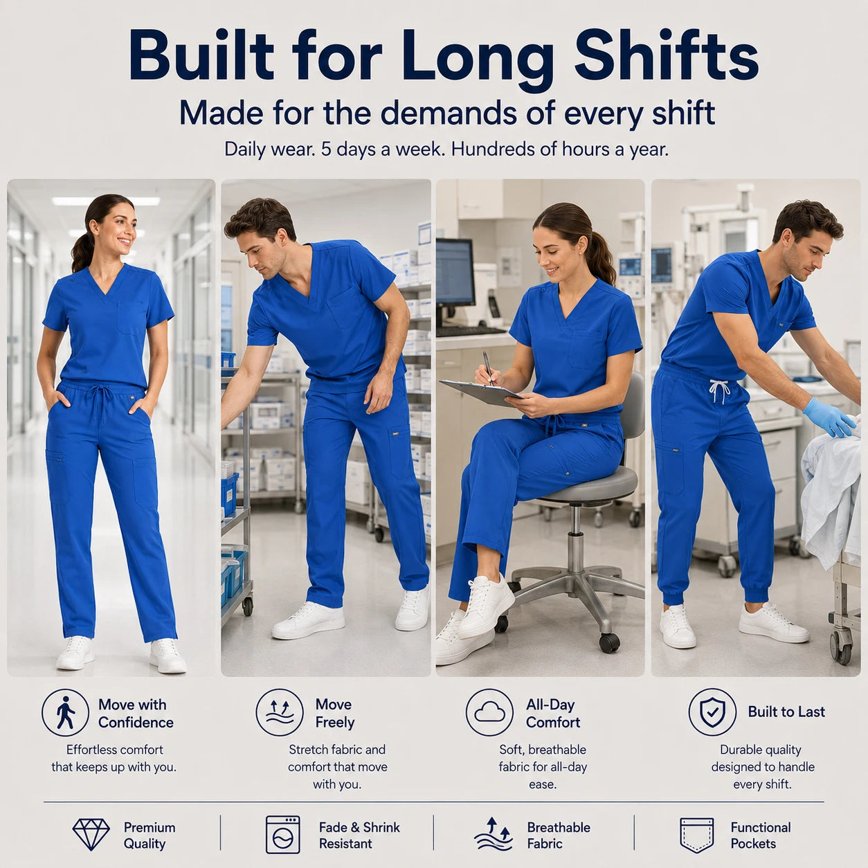 Medical Scrubs Set – V-Neck Top & Pants for Men and Women