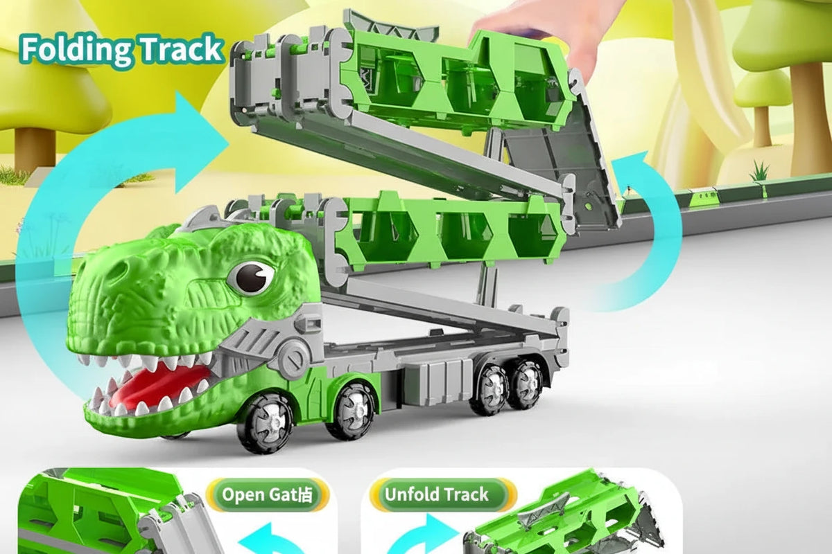 Transforming Dinosaur Toy Truck with Folding Track