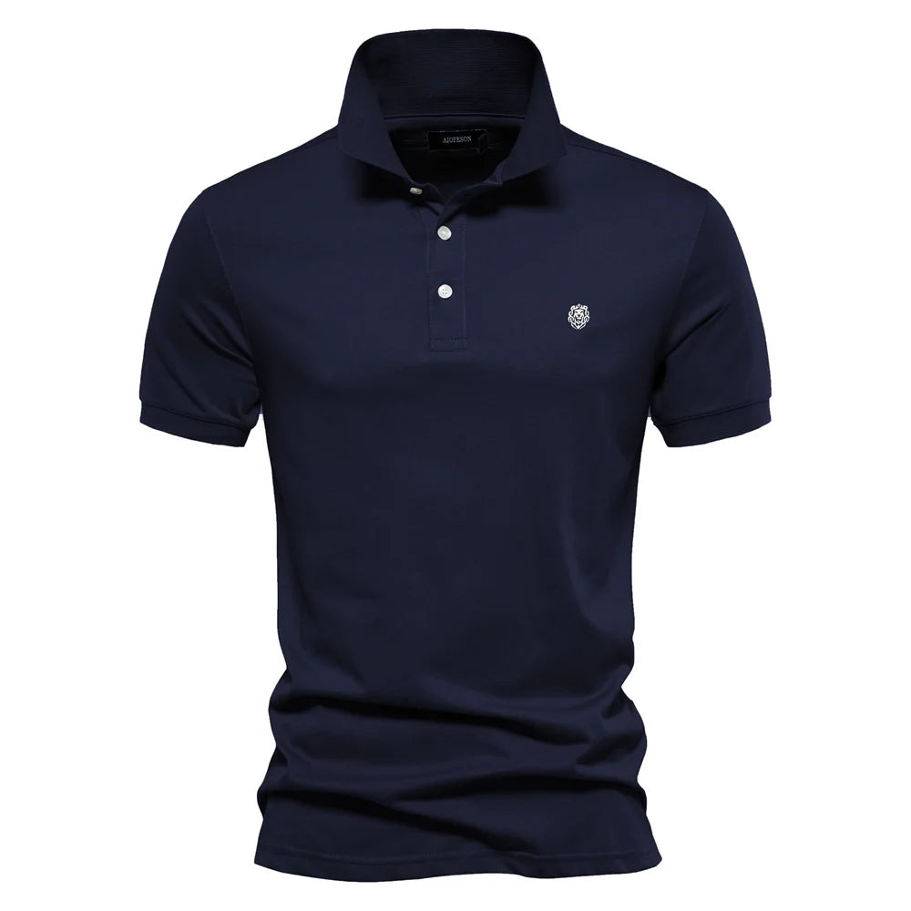Men’s 100% Cotton Embroidered Polo Shirt – Solid Color Short Sleeve Summer Casual Social Polo