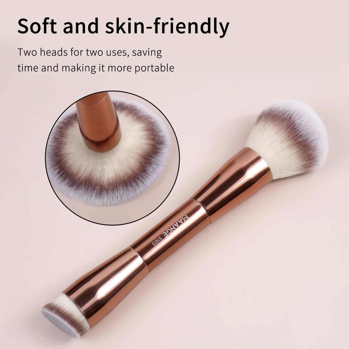 Double-Ended Makeup Brush – Foundation, Powder, Concealer, Blusher & Bronzer Brush | Soft Fiber Hair Beauty Tool