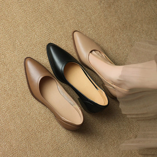 2024 New Women shoes Shallow Genuine Leather Made, Heels, Pointed Toe Summer Shoes