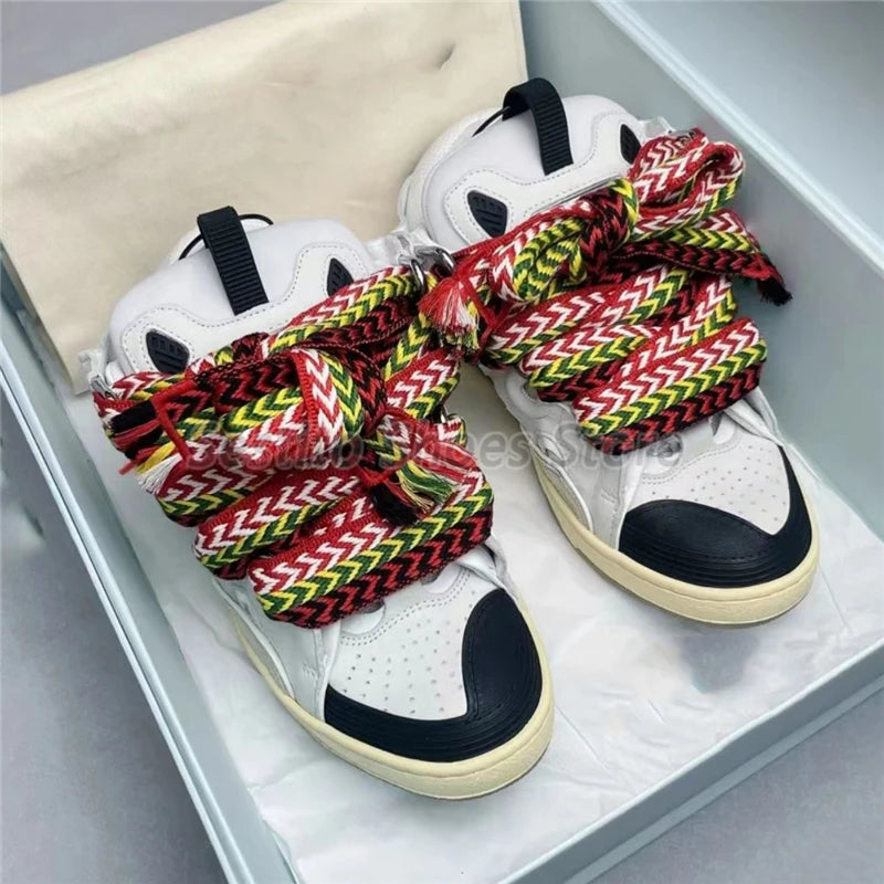 Thick Sole Casual Sneakers – Mixed Color Lace-Up Skateboard Shoes, Round Toe Breathable Outdoor Fashion Shoes