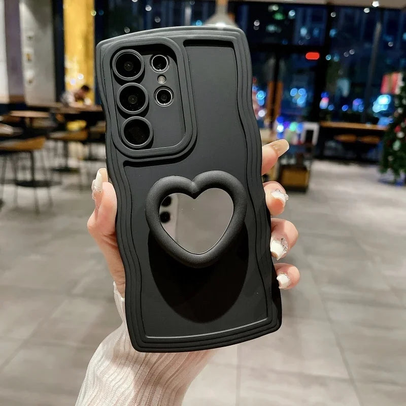 Mirror Love Heart Bracket Phone Case for Samsung Galaxy